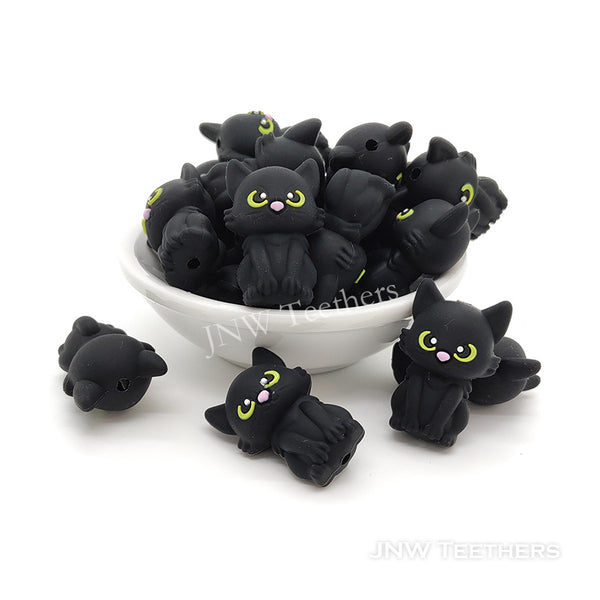 3D black cat silicone focal beads