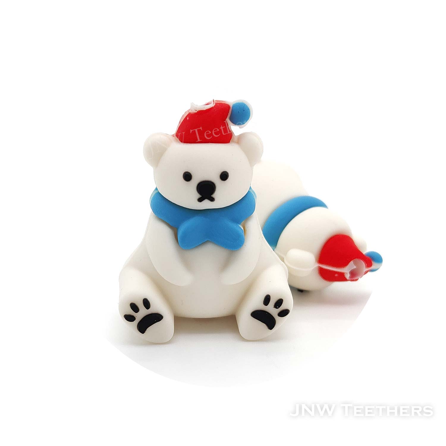 3D blue scarf polar bear in red hat silicone focal beads
