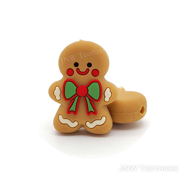 3D Bow-knot Gingerbread man silicone focal beads