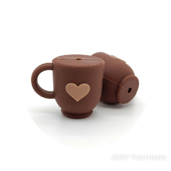 3D Brown coffee mug with heart silicone focal beads.