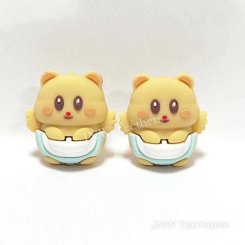 3D butter bear silicone focal beads