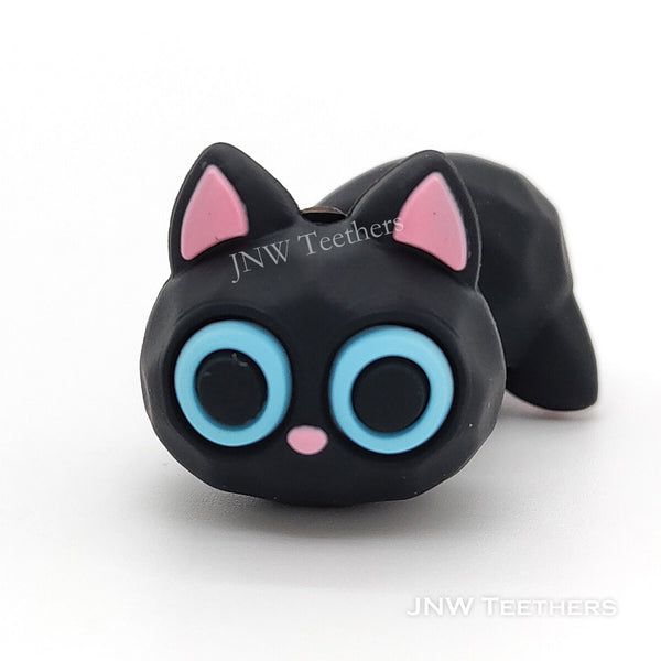 3D cat head silicone focal beads black
