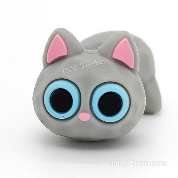 3D cat head silicone focal beads gray