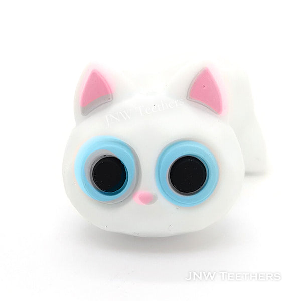 3D cat head silicone focal beads white