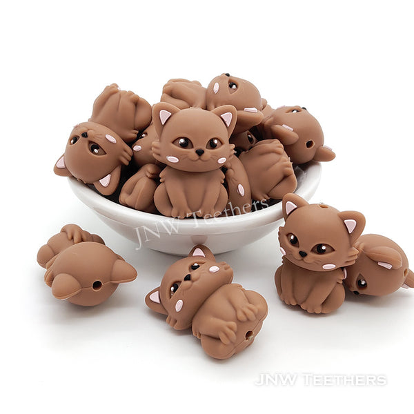 3D cat silicone focal beads brown