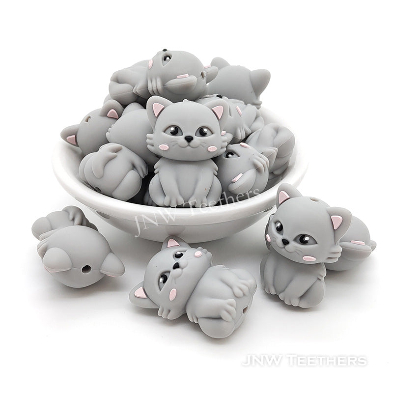 3D cat silicone focal beads gray