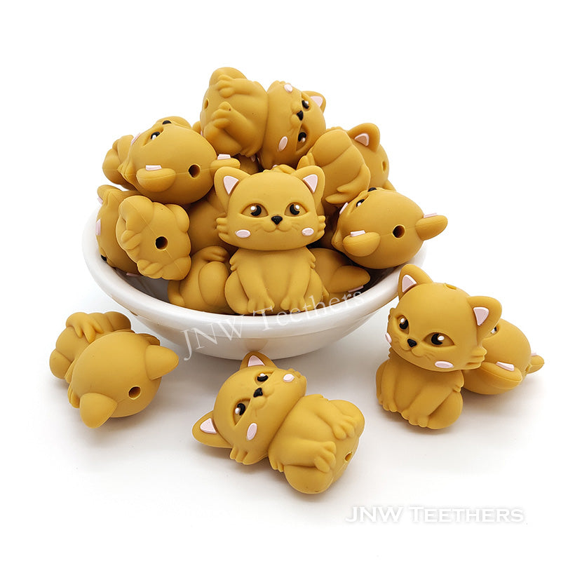 3D cat silicone focal beads mustard