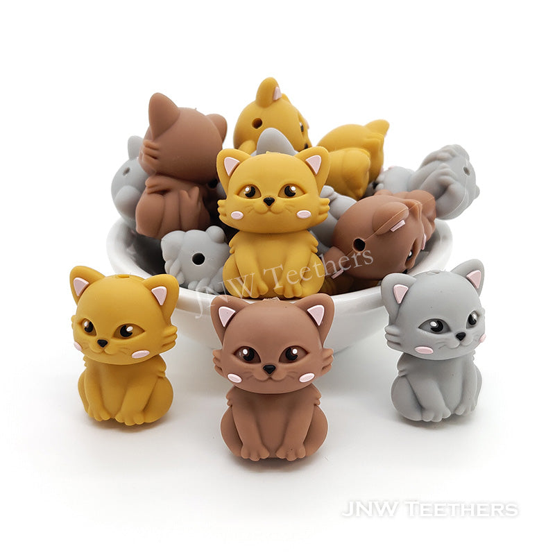 3D cat silicone focal beads