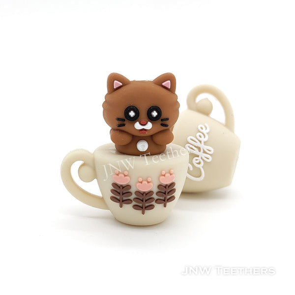 3D Cat in coffee mug silicone focal beads