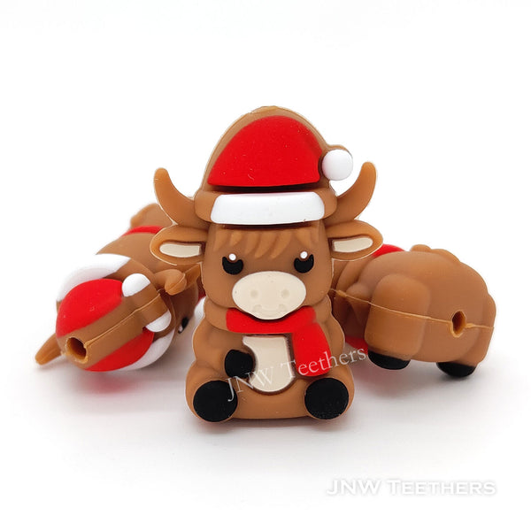 3D Christmas highland cow silicone focal beads