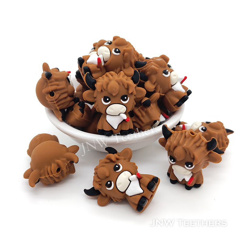 3D brown highland cow silicone focal beads