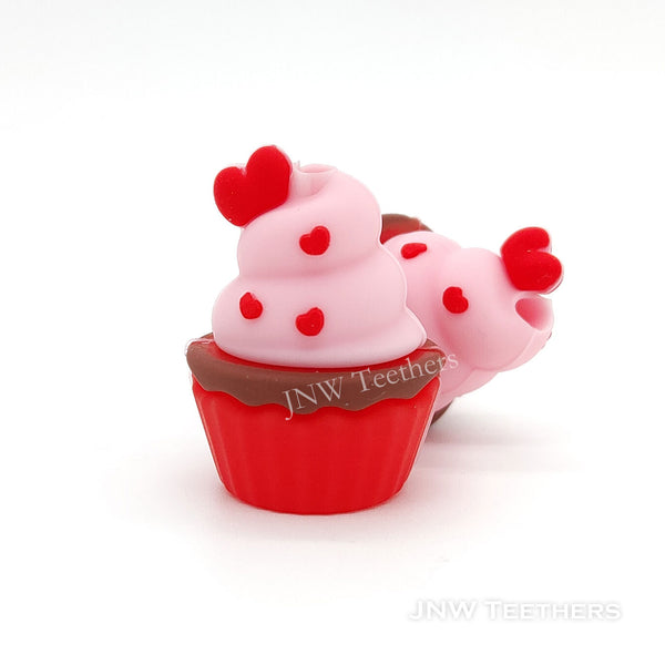 3D Cupcake silicone focal beads red