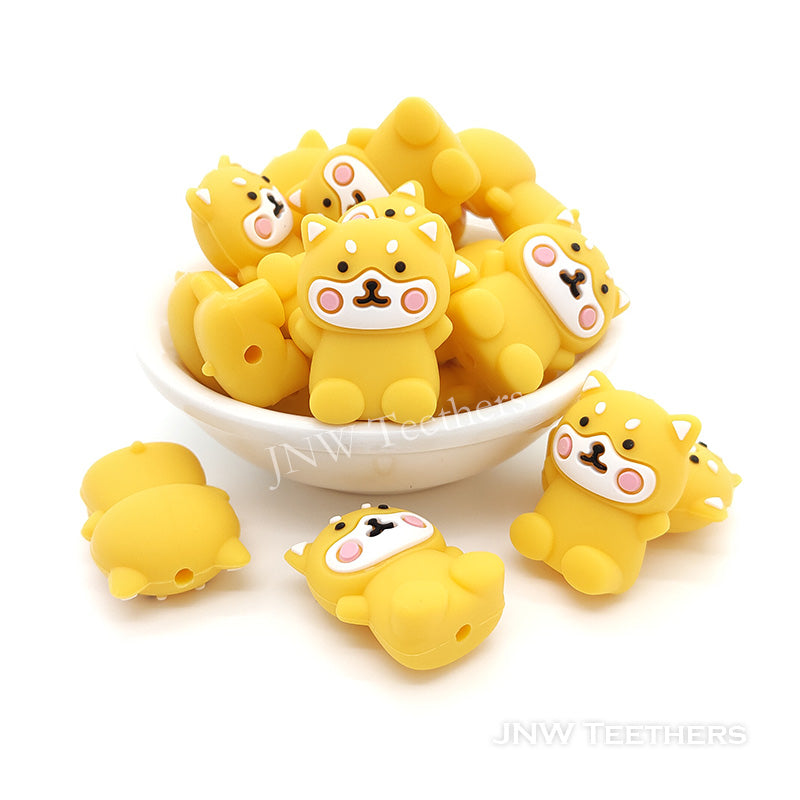 3D yellow dog silicone focal beads