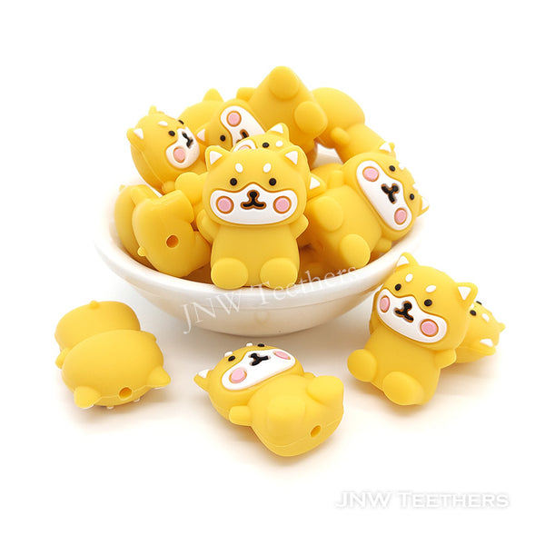 3D yellow dog silicone focal beads