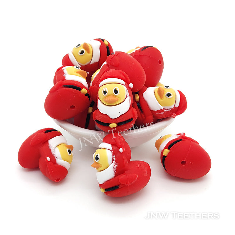 3D yellow duck in Santa suit silicone focal beads