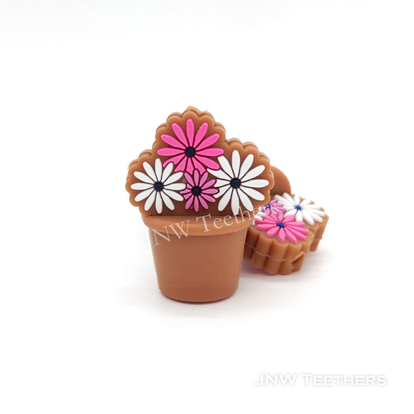 3D Flower pots silicone focal beads