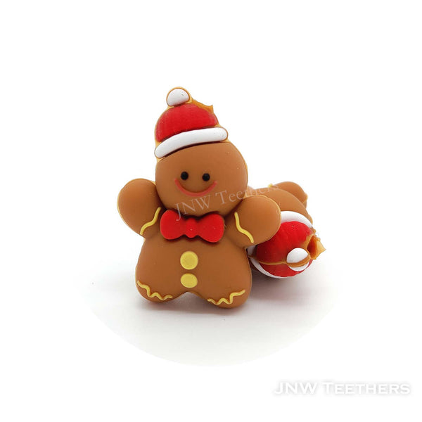 Brown 3D gingerbread man silicone focal beads