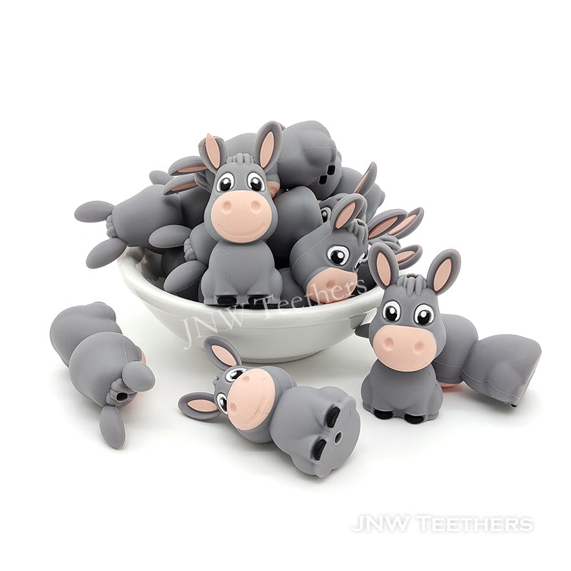 3D gray donkey silicone focal beads