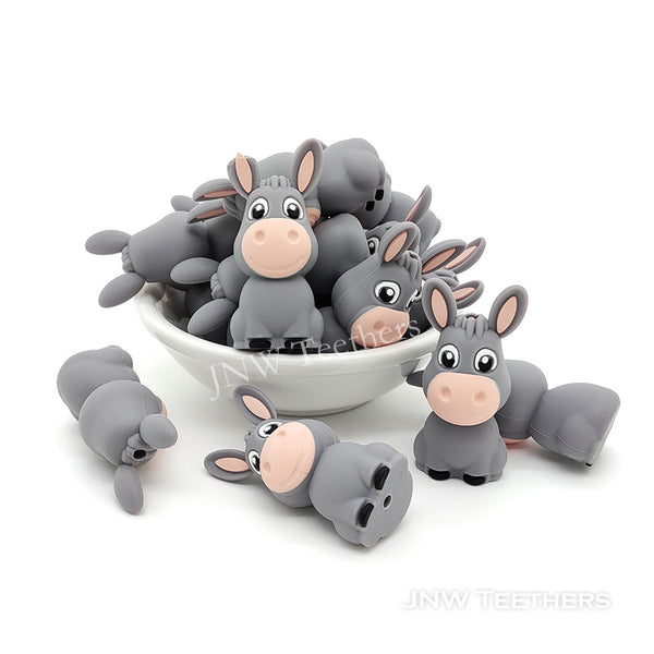 3D gray donkey silicone focal beads
