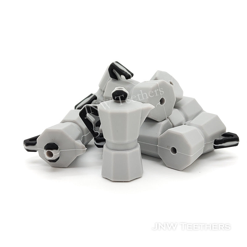 3D gray moka pot silicone focal beads