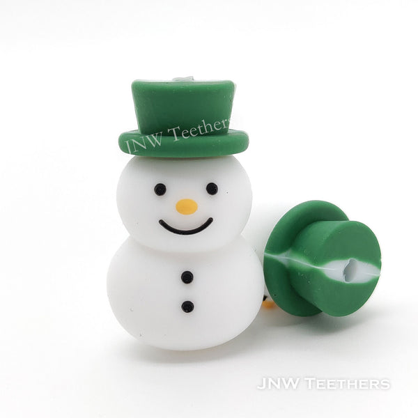 3D Green hat snowman silicone focal beads