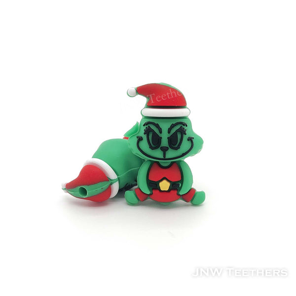 3D Grinc with Santa hat silicone focal beads