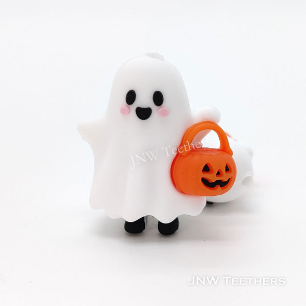 3D Halloween ghost with pumpkin bucket silicone focal beads