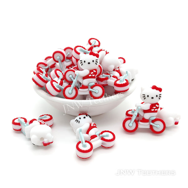 3D Kitty cat riding bike silicone focal beads