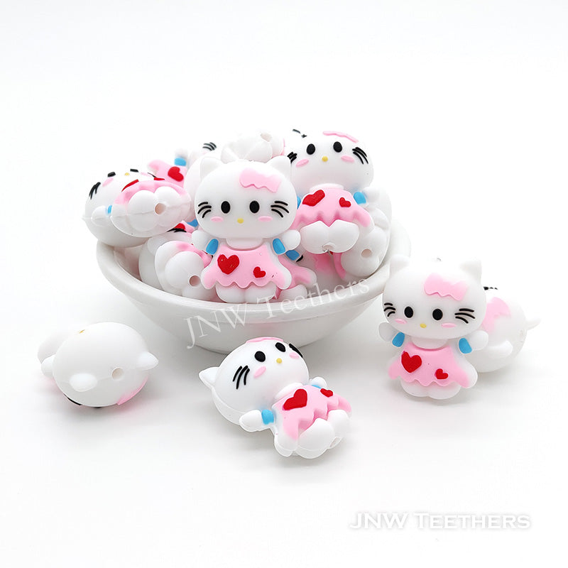 3D kitty cat silicone focal beads