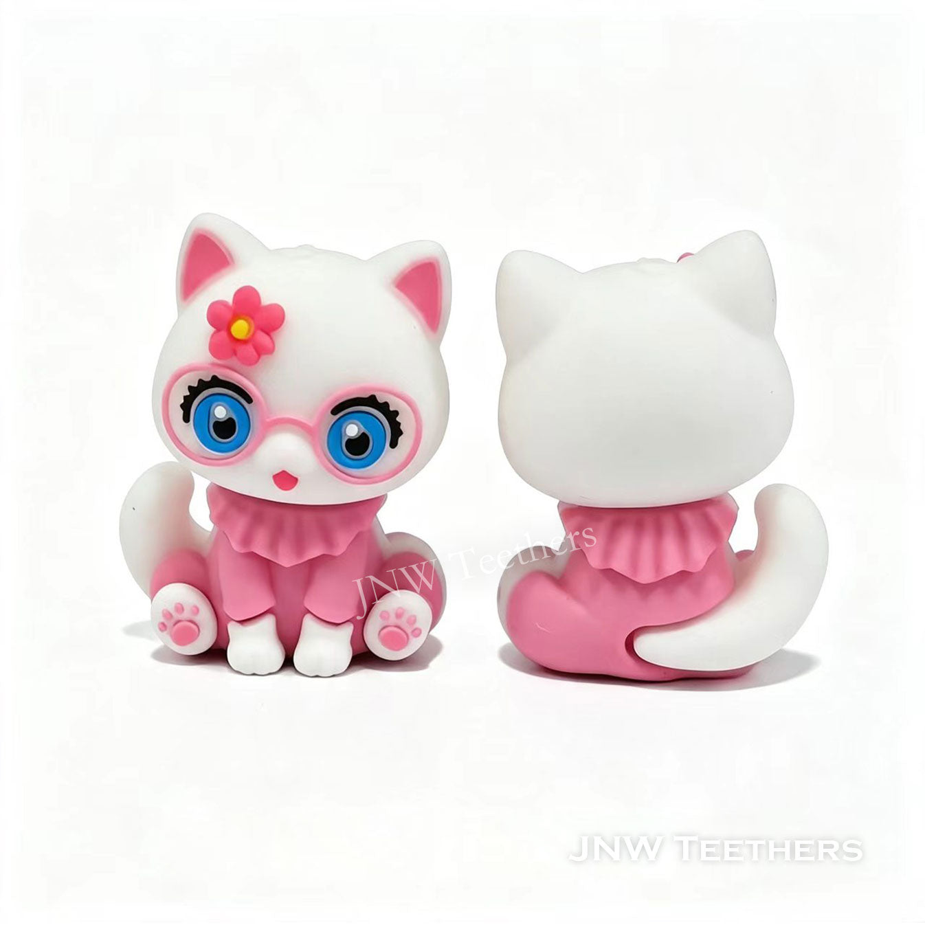 3D pink glasses cat silicone focal beads