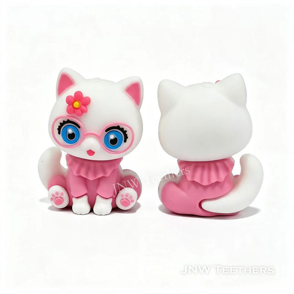 3D pink glasses cat silicone focal beads