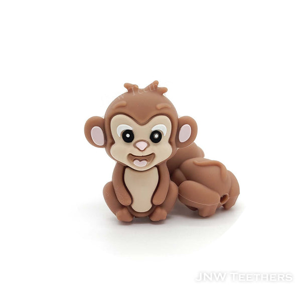 3D monkey silicone focal beads brown