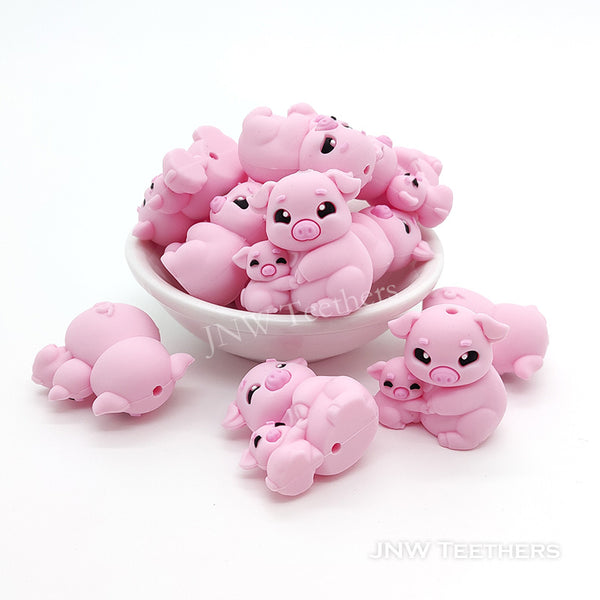 3D mother pig and baby silicone focal beads