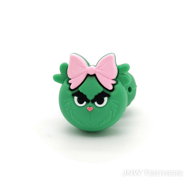 3D Mrs Grinc in pink bowknot silicone focal beads
