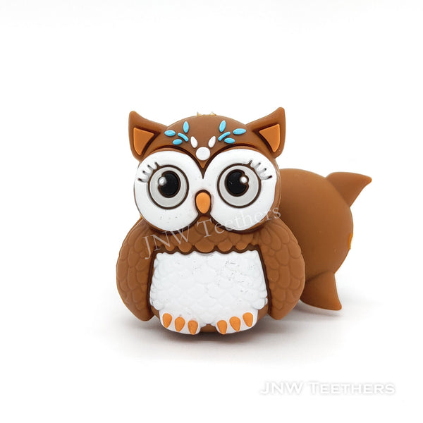 3D owl silicone focal beads brown