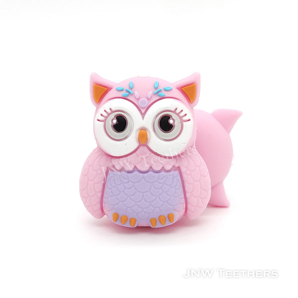 3D owl silicone focal beads pink