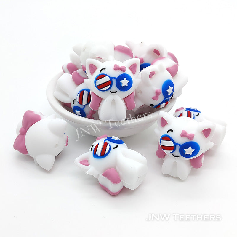 3D Patriotic cat silicone focal beads