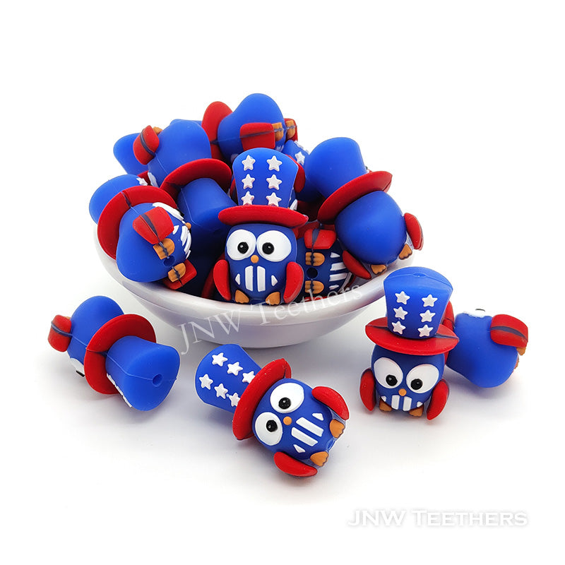 3D Patriotic Owl silicone focal beads