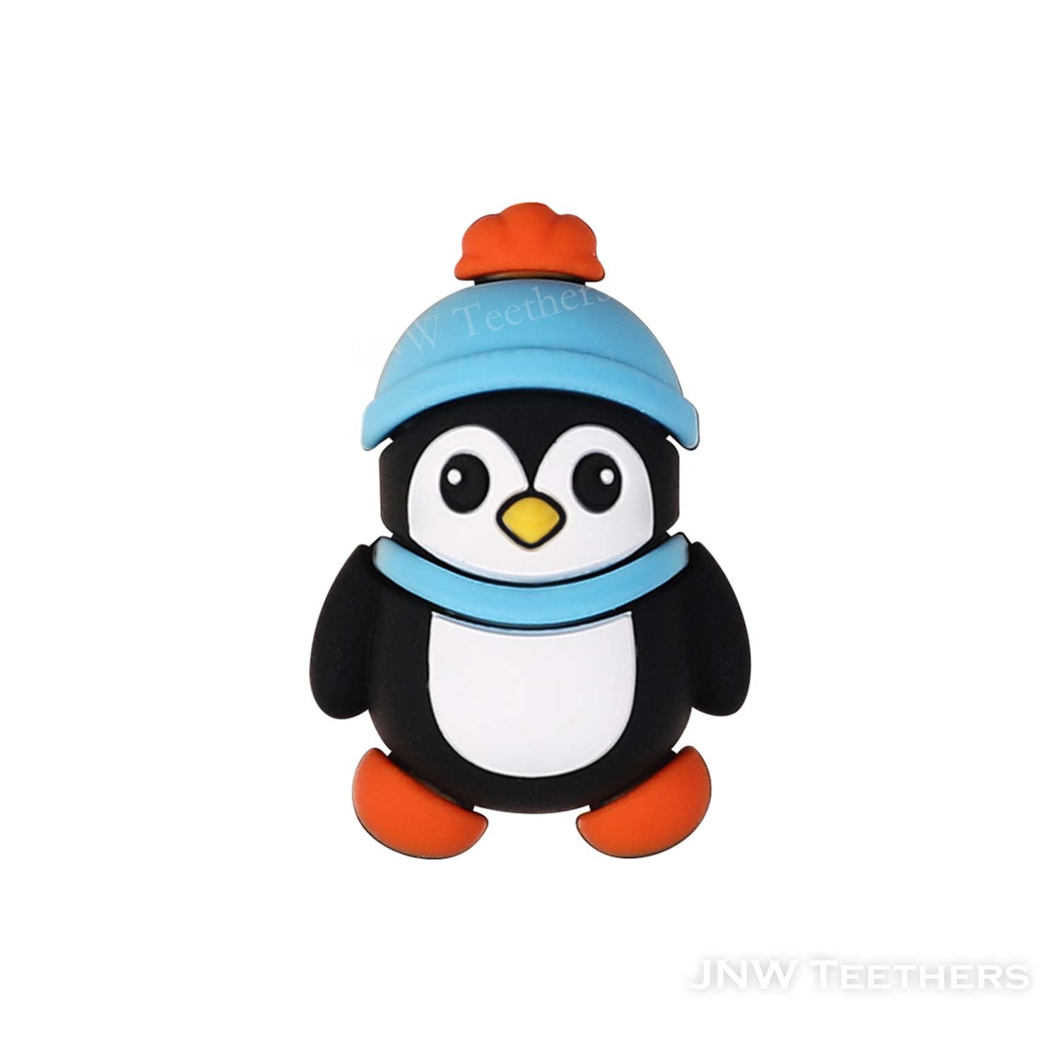 3D penguin in blue hat silicone focal beads