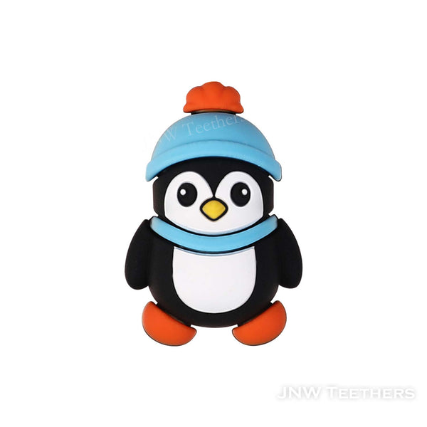 3D penguin in blue hat silicone focal beads