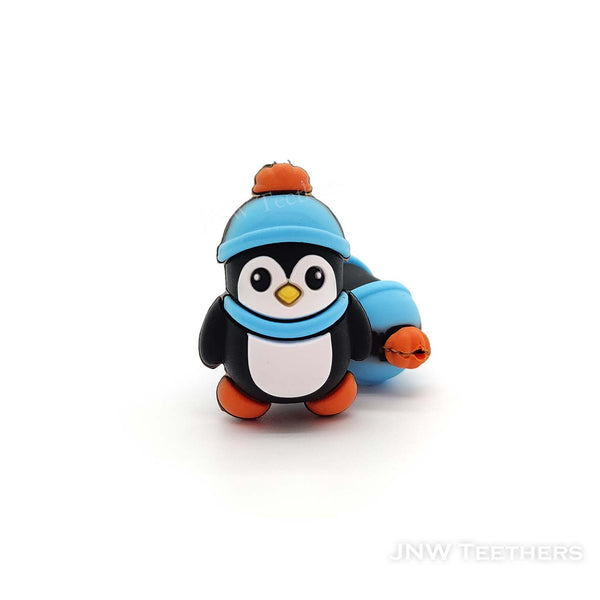 3D penguin in blue hat silicone focal beads