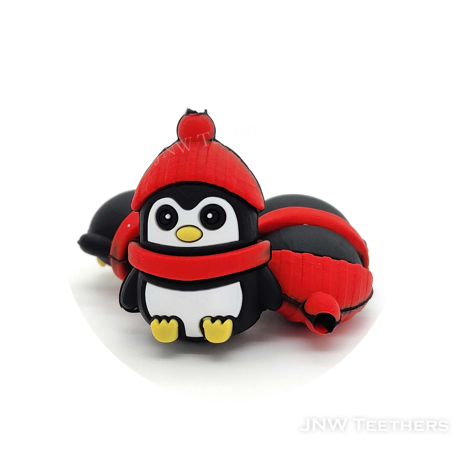3D Red Scarf Penguin in red hat silicone focal beads