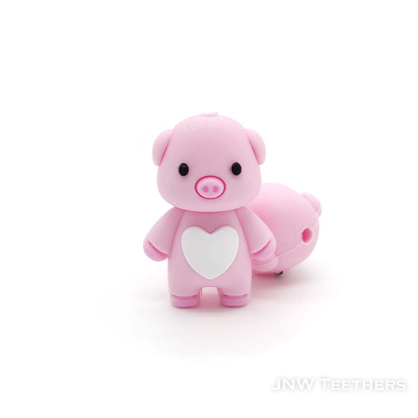 3D pig silicone focal beads pink