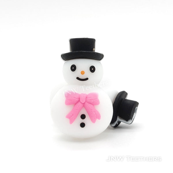 3D pink bowknot snowman silicone focal beads