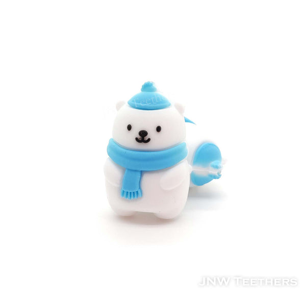 3D Polar bear in blue scarf silicone focal beads