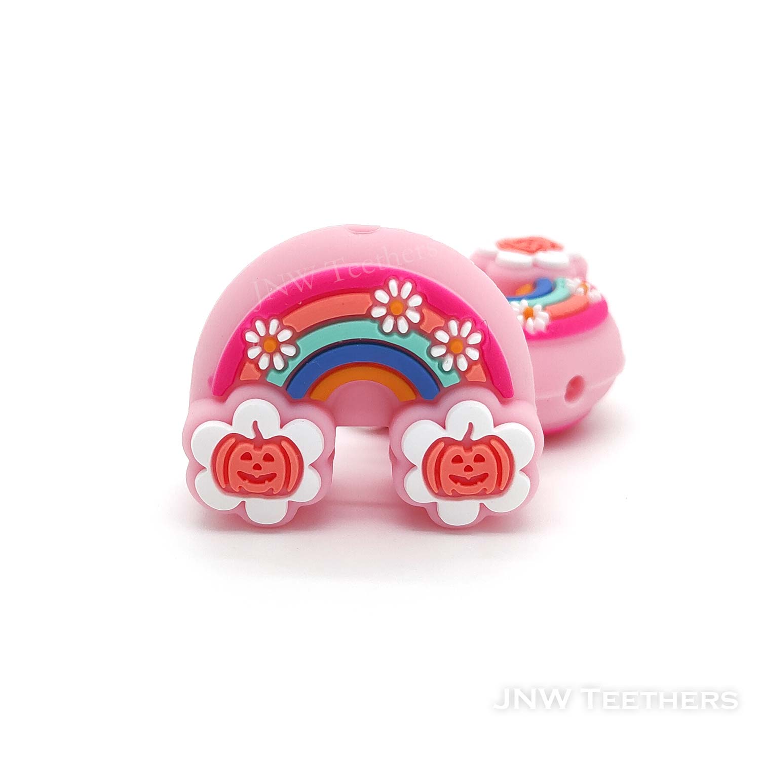 3D pink rainbow with pumpkin silicone focal beads
