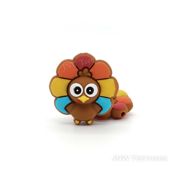3D rainbow feather turkey silicone focal beads