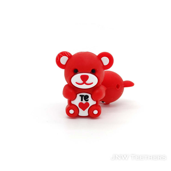 3D red bear silicone focal beads