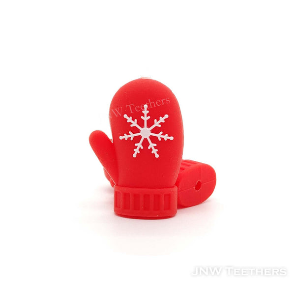 3D Red Christmas mitten silicone focal beads