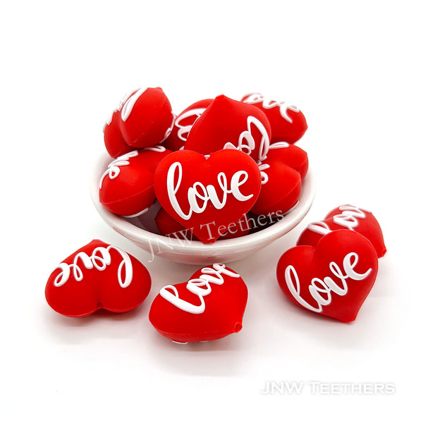 3D red heart love silicone focal beads